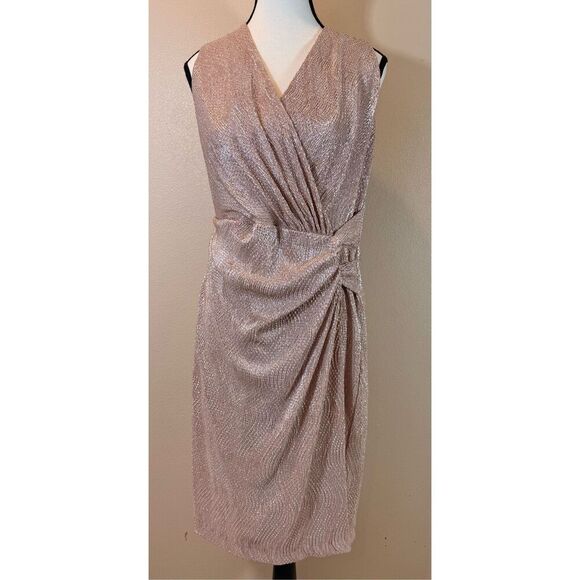 NWT Lauren Ralph Lauren Sleeveless Blush Sheath Knotted Waist Dress Women's 12 - Picture 2 of 11